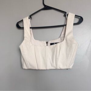 7 For All Mankind Womens L Denim Zip Bustier in Off White Medium